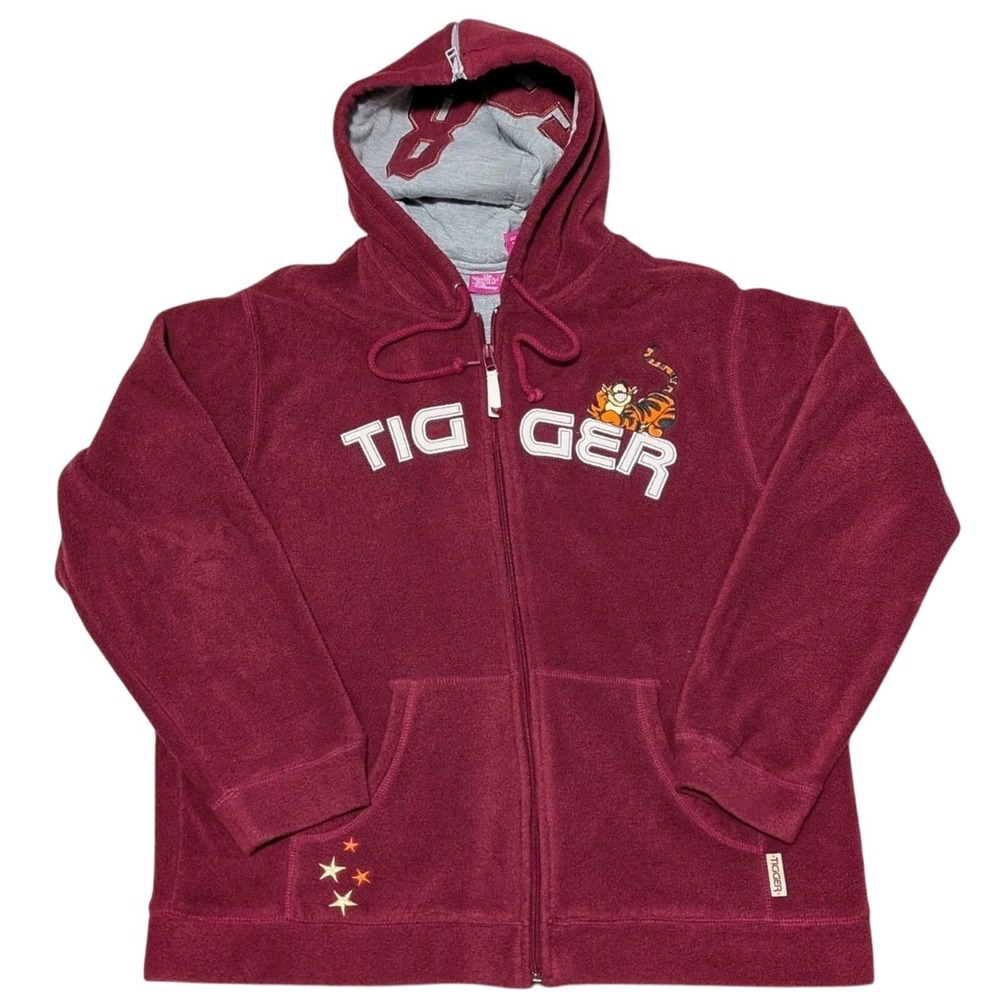Disney Tigger Fleece Hoodie Full Zip Burgundy "TIG GER" Graphic‎ Women M